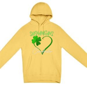 Shenanigans Coordinator Green Heart Shamrock St Patricks Day Premium Pullover Hoodie