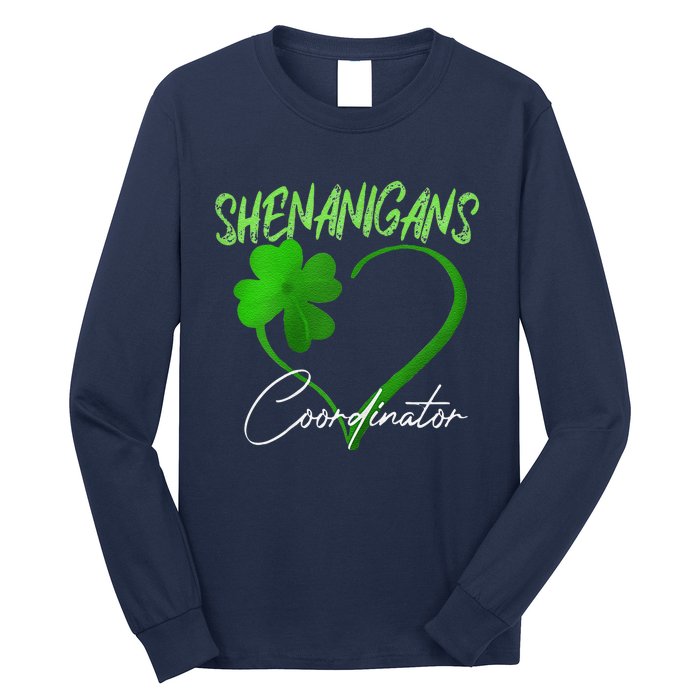 Shenanigans Coordinator Green Heart Shamrock St Patricks Day Long Sleeve Shirt