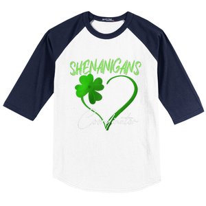 Shenanigans Coordinator Green Heart Shamrock St Patricks Day Baseball Sleeve Shirt