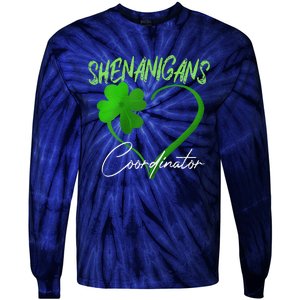 Shenanigans Coordinator Green Heart Shamrock St Patricks Day Tie-Dye Long Sleeve Shirt