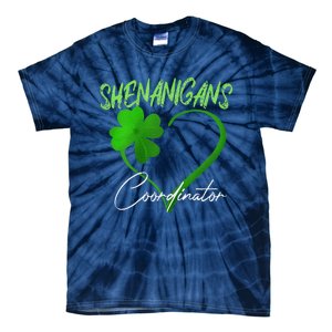 Shenanigans Coordinator Green Heart Shamrock St Patricks Day Tie-Dye T-Shirt