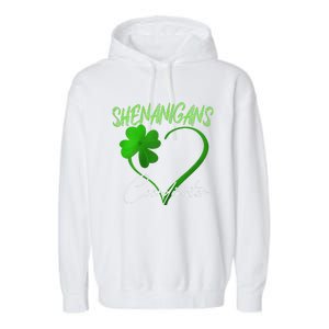 Shenanigans Coordinator Green Heart Shamrock St Patricks Day Garment-Dyed Fleece Hoodie