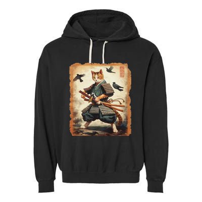Samurai Cat Graphicwarrior Vintage Japanese Art Anime Garment-Dyed Fleece Hoodie