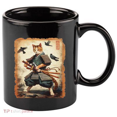 Samurai Cat Graphicwarrior Vintage Japanese Art Anime 11oz C Handle Ceramic Mug