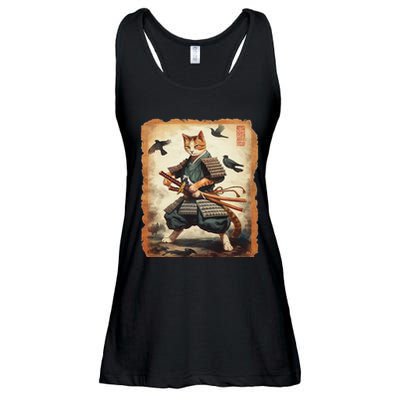 Samurai Cat Graphicwarrior Vintage Japanese Art Anime Ladies Essential Flowy Tank