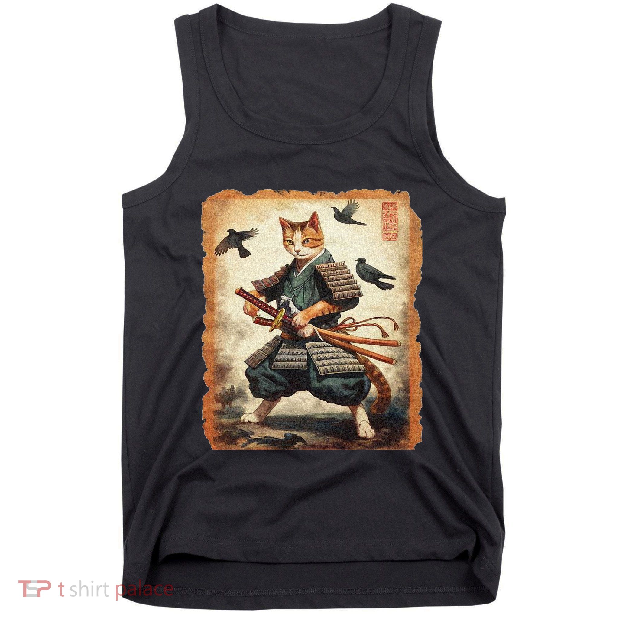 Samurai Cat Graphicwarrior Vintage Japanese Art Anime Tank Top