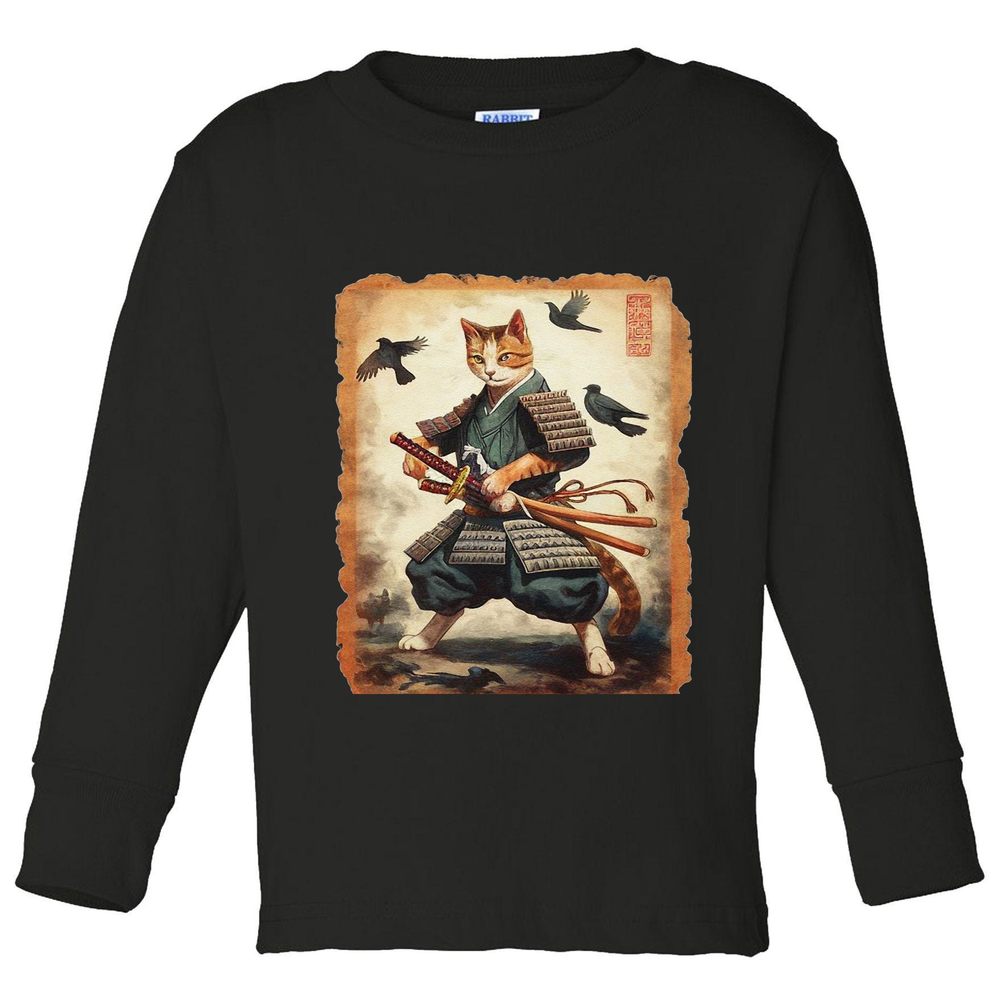 Samurai Cat Graphicwarrior Vintage Japanese Art Anime Toddler Long Sleeve Shirt