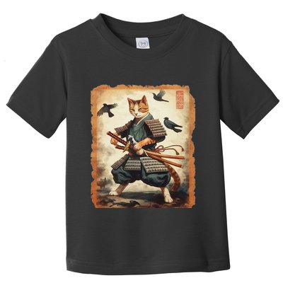 Samurai Cat Graphicwarrior Vintage Japanese Art Anime Toddler T-Shirt