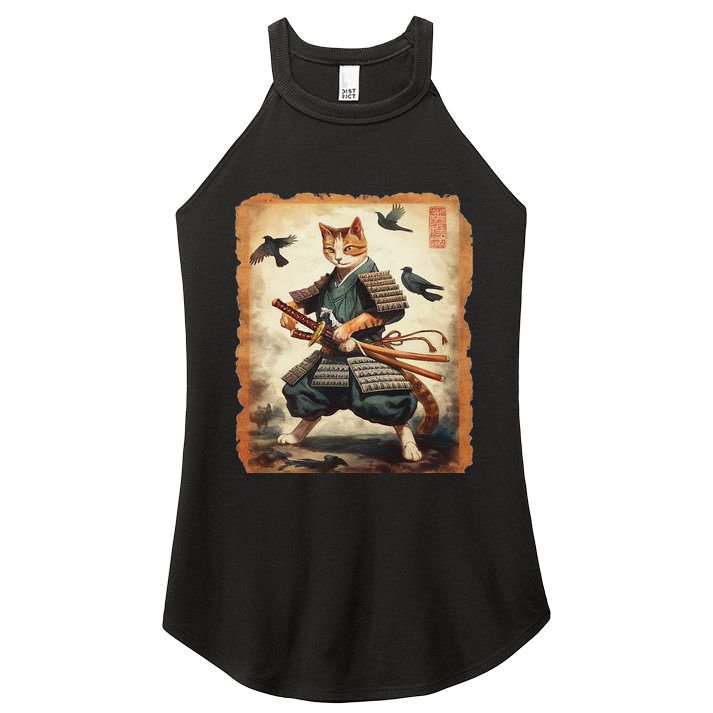Samurai Cat Graphicwarrior Vintage Japanese Art Anime Women's Perfect Tri Rocker Tank
