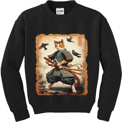 Samurai Cat Graphicwarrior Vintage Japanese Art Anime Kids Sweatshirt