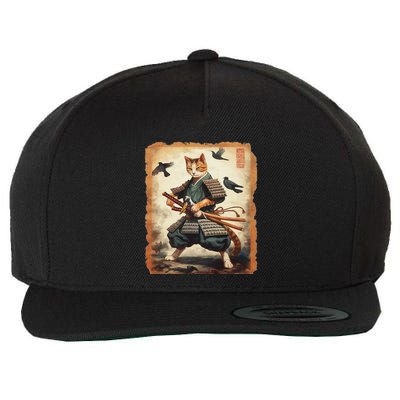 Samurai Cat Graphicwarrior Vintage Japanese Art Anime Wool Snapback Cap