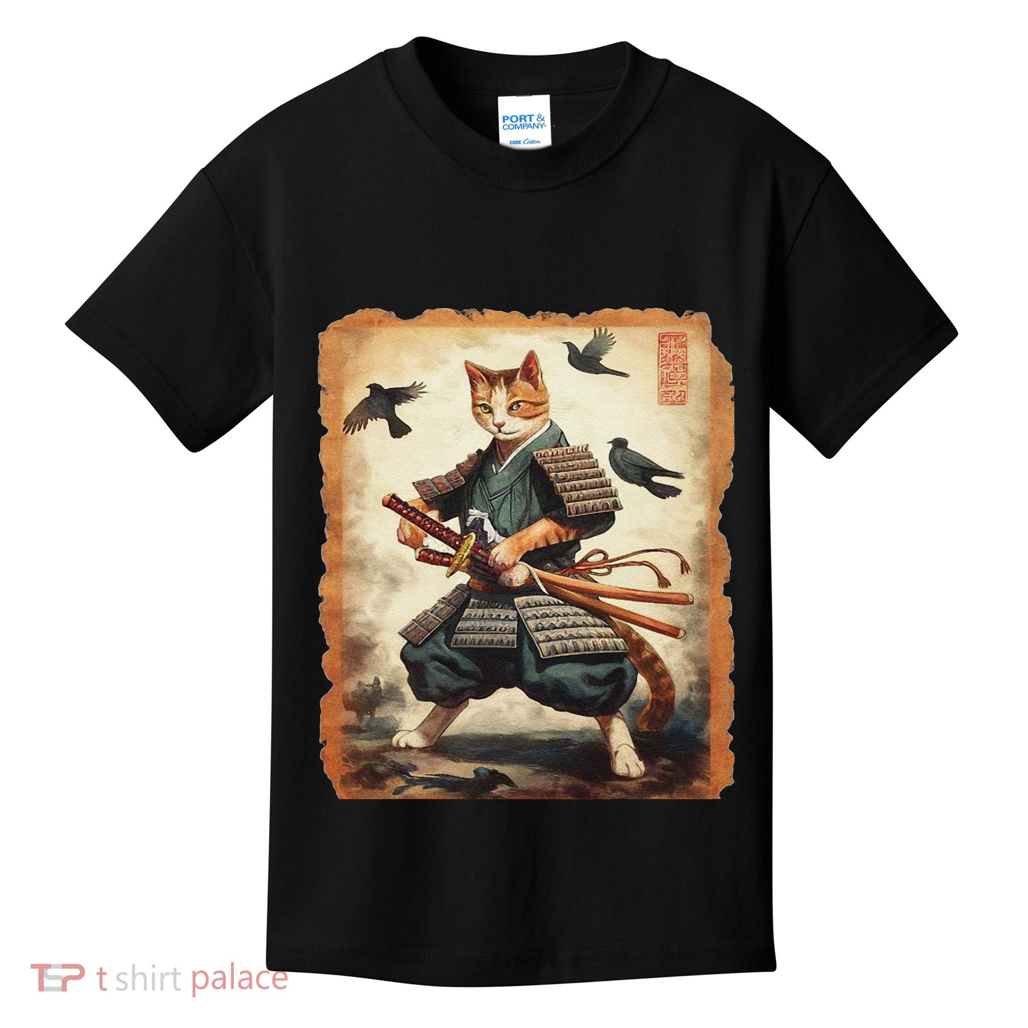 Samurai Cat Graphicwarrior Vintage Japanese Art Anime Kids T-Shirt