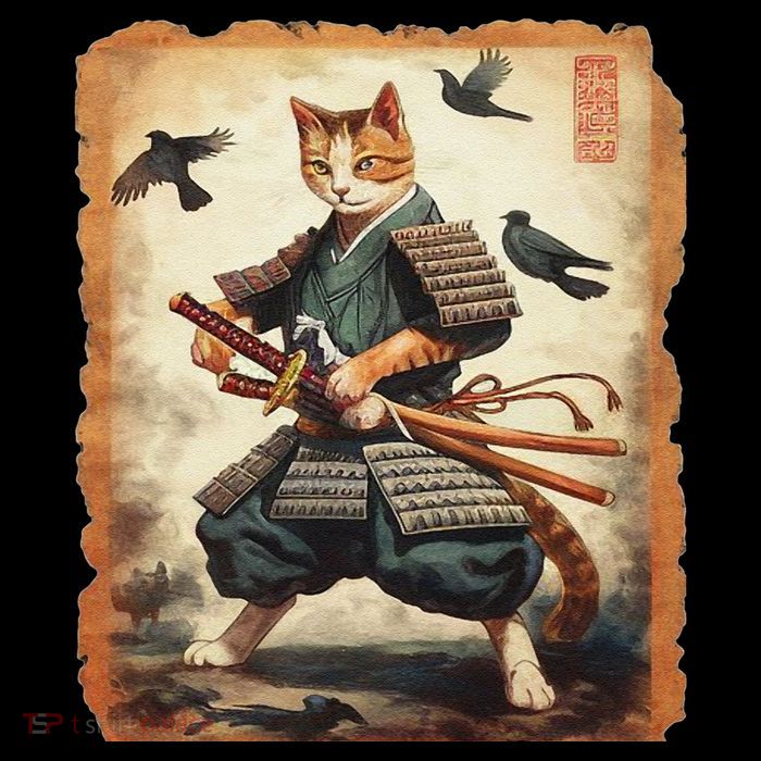 Samurai Cat Graphicwarrior Vintage Japanese Art Anime Kids T-Shirt