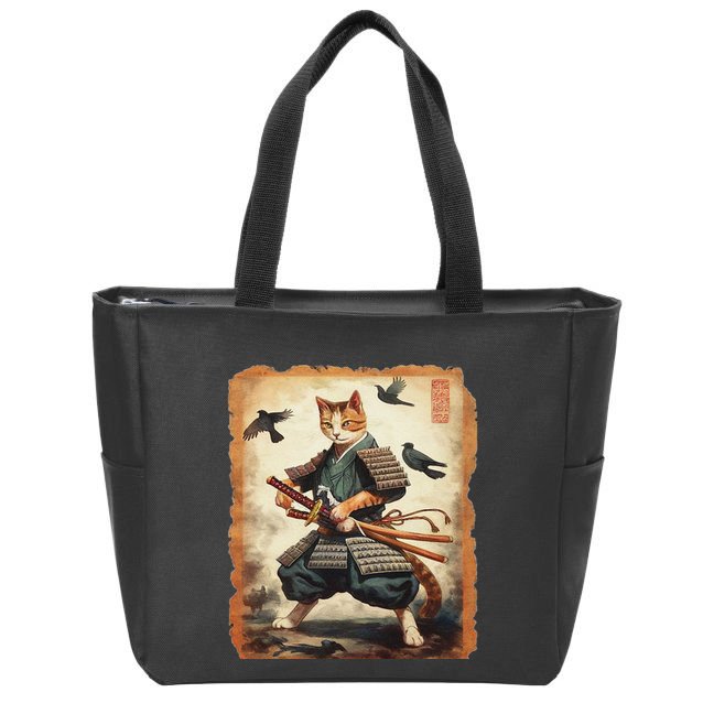 Samurai Cat Graphicwarrior Vintage Japanese Art Anime Zip Tote Bag