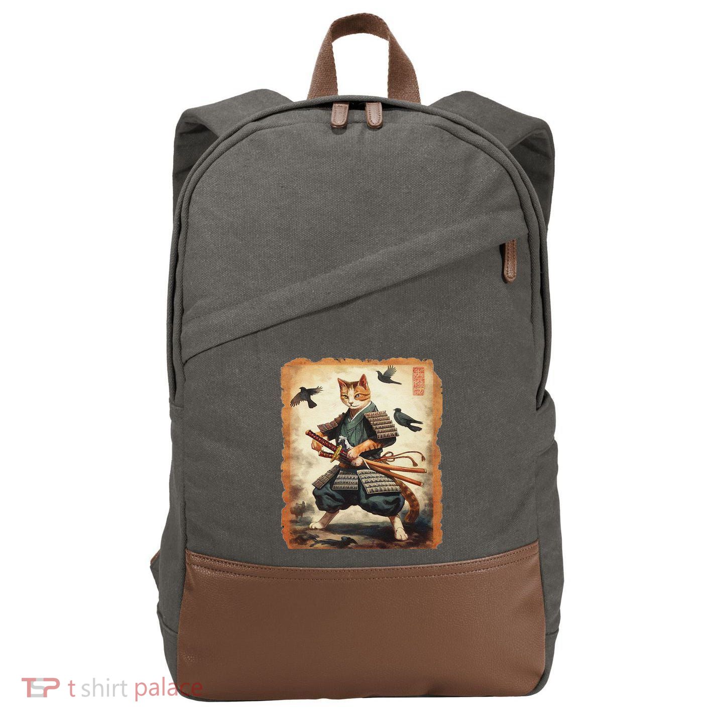 Samurai Cat Graphicwarrior Vintage Japanese Art Anime Cotton Canvas Backpack