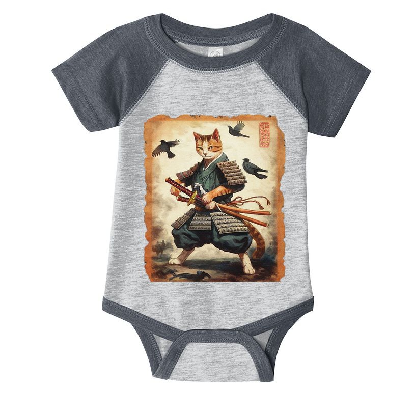 Samurai Cat Graphicwarrior Vintage Japanese Art Anime Infant Baby Jersey Bodysuit
