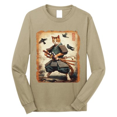 Samurai Cat Graphicwarrior Vintage Japanese Art Anime Long Sleeve Shirt