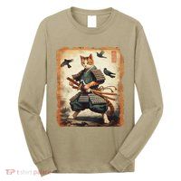 Samurai Cat Graphicwarrior Vintage Japanese Art Anime Long Sleeve Shirt