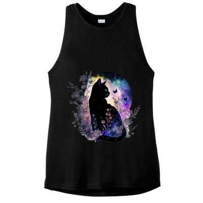 Space Cat Galaxy Cat Funny For Cat Dad Cat Mom Cat Lover Cat Alien Ufo Ladies PosiCharge Tri-Blend Wicking Tank