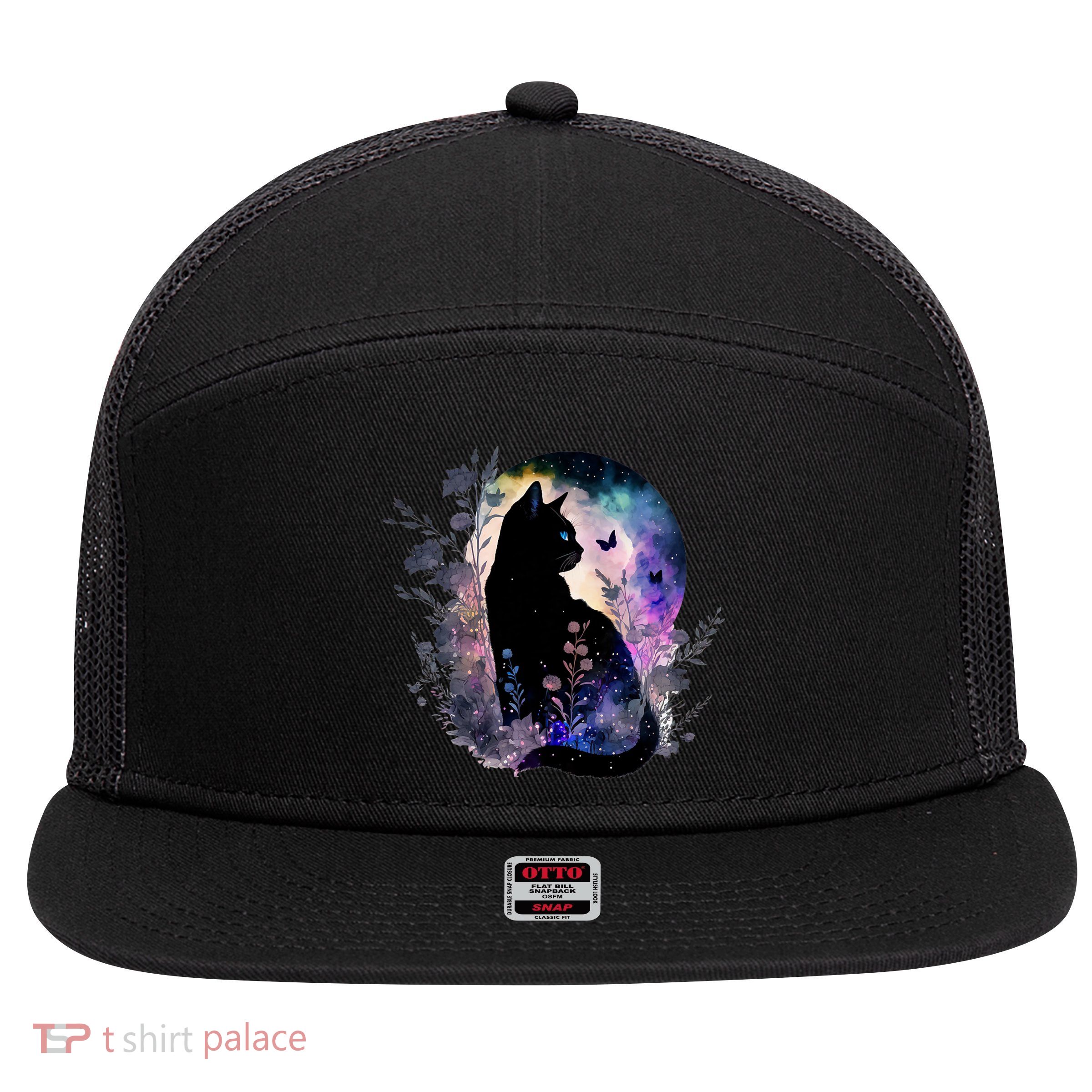 Space Cat Galaxy Cat Funny For Cat Dad Cat Mom Cat Lover Cat Alien Ufo 7 Panel Mesh Trucker Snapback Hat