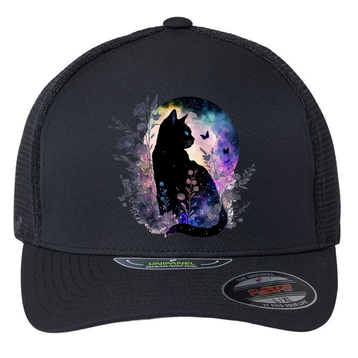Space Cat Galaxy Cat Funny For Cat Dad Cat Mom Cat Lover Cat Alien Ufo Flexfit Unipanel Trucker Cap