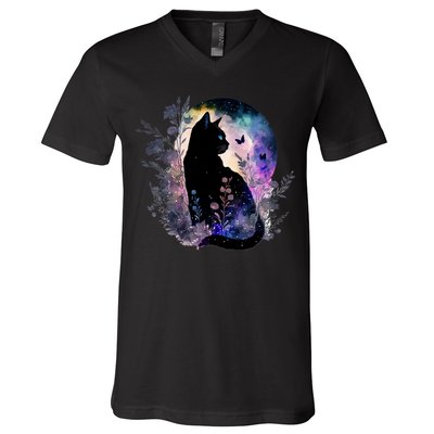 Space Cat Galaxy Cat Funny For Cat Dad Cat Mom Cat Lover Cat Alien Ufo V-Neck T-Shirt