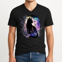 Space Cat Galaxy Cat Funny For Cat Dad Cat Mom Cat Lover Cat Alien Ufo V-Neck T-Shirt