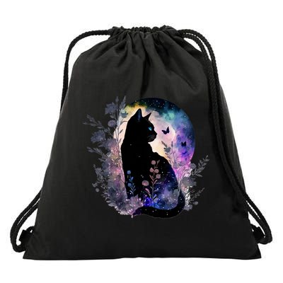 Space Cat Galaxy Cat Funny For Cat Dad Cat Mom Cat Lover Cat Alien Ufo Drawstring Bag