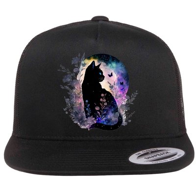 Space Cat Galaxy Cat Funny For Cat Dad Cat Mom Cat Lover Cat Alien Ufo Flat Bill Trucker Hat