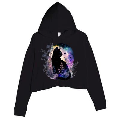 Space Cat Galaxy Cat Funny For Cat Dad Cat Mom Cat Lover Cat Alien Ufo Crop Fleece Hoodie