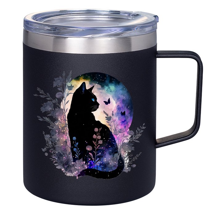 Space Cat Galaxy Cat Funny For Cat Dad Cat Mom Cat Lover Cat Alien Ufo 12oz Stainless Steel Coffee Mug