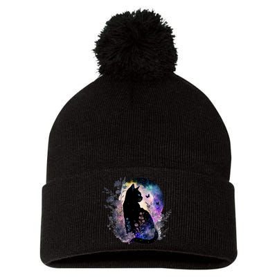 Space Cat Galaxy Cat Funny For Cat Dad Cat Mom Cat Lover Cat Alien Ufo Pom Pom 12in Knit Beanie