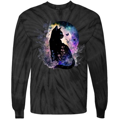 Space Cat Galaxy Cat Funny For Cat Dad Cat Mom Cat Lover Cat Alien Ufo Tie-Dye Long Sleeve Shirt