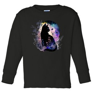 Space Cat Galaxy Cat Funny For Cat Dad Cat Mom Cat Lover Cat Alien Ufo Toddler Long Sleeve Shirt