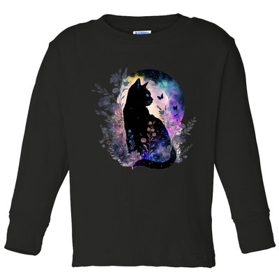 Space Cat Galaxy Cat Funny For Cat Dad Cat Mom Cat Lover Cat Alien Ufo Toddler Long Sleeve Shirt