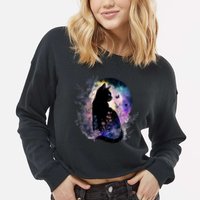 Space Cat Galaxy Cat Funny For Cat Dad Cat Mom Cat Lover Cat Alien Ufo Cropped Pullover Crew