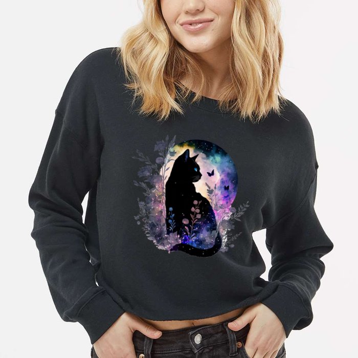 Space Cat Galaxy Cat Funny For Cat Dad Cat Mom Cat Lover Cat Alien Ufo Cropped Pullover Crew