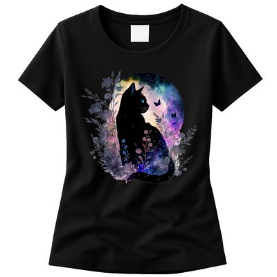 Space Cat Galaxy Cat Funny For Cat Dad Cat Mom Cat Lover Cat Alien Ufo Womens T-Shirt