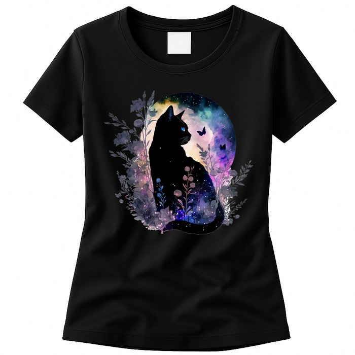 Space Cat Galaxy Cat Funny For Cat Dad Cat Mom Cat Lover Cat Alien Ufo Womens T-Shirt