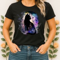Space Cat Galaxy Cat Funny For Cat Dad Cat Mom Cat Lover Cat Alien Ufo Womens T-Shirt