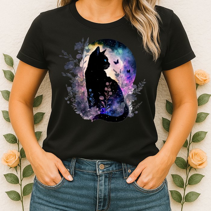 Space Cat Galaxy Cat Funny For Cat Dad Cat Mom Cat Lover Cat Alien Ufo Womens T-Shirt