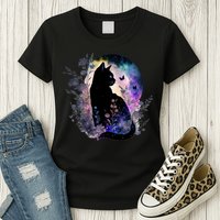 Space Cat Galaxy Cat Funny For Cat Dad Cat Mom Cat Lover Cat Alien Ufo Womens T-Shirt