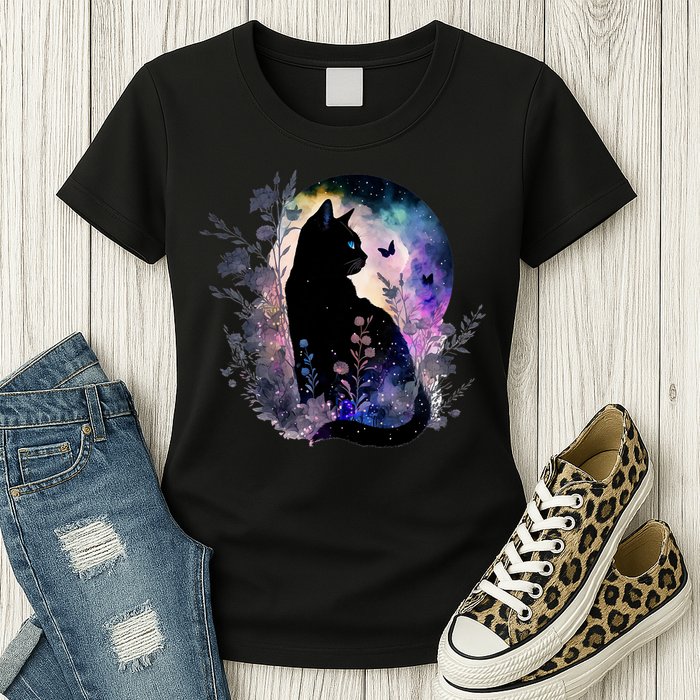 Space Cat Galaxy Cat Funny For Cat Dad Cat Mom Cat Lover Cat Alien Ufo Womens T-Shirt