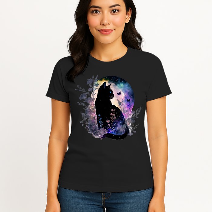 Space Cat Galaxy Cat Funny For Cat Dad Cat Mom Cat Lover Cat Alien Ufo Womens T-Shirt