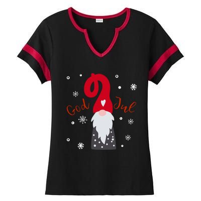 Santa Christmas Gift God Jul Gnome Tomte Lefse Xmas Gift Ladies Halftime Notch Neck Tee