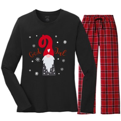 Santa Christmas Gift God Jul Gnome Tomte Lefse Xmas Gift Women's Long Sleeve Flannel Pajama Set 