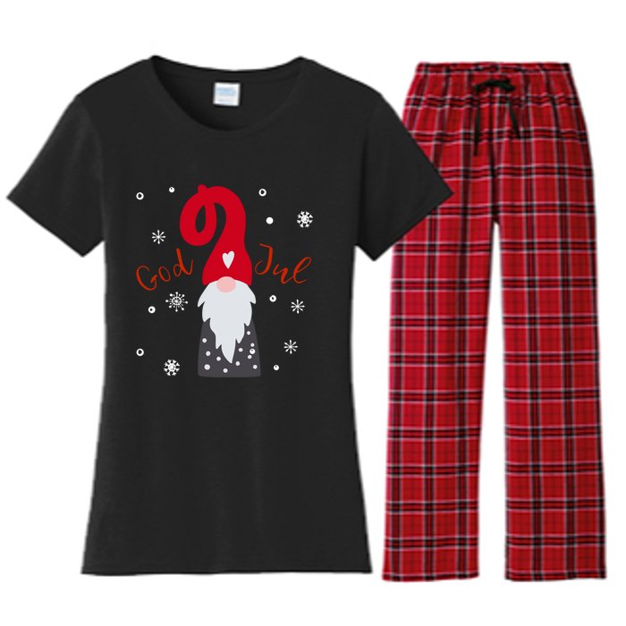 Santa Christmas Gift God Jul Gnome Tomte Lefse Xmas Gift Women's Flannel Pajama Set