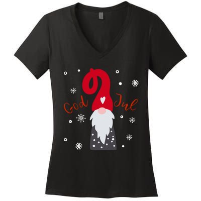 Santa Christmas Gift God Jul Gnome Tomte Lefse Xmas Gift Women's V-Neck T-Shirt