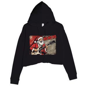 Santa Claus Guitar Player Rock And Roll Christmas Gift Crop Fleece Hoodie