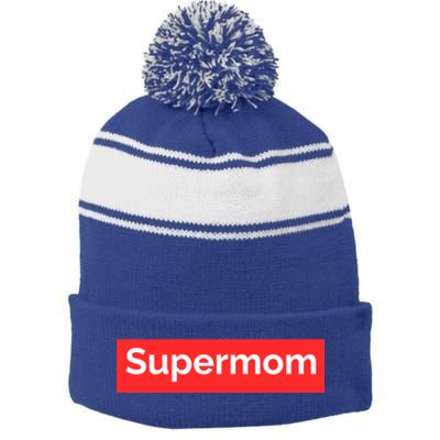 Supermom Cute Gift Stripe Pom Pom Beanie